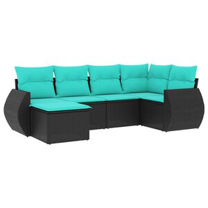vidaXL 6 Piece Garden Sofa Set with Cushions Black Poly Rattan