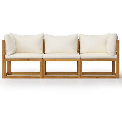 vidaXL 3-Seater Garden Sofa with Cushion Cream Solid Acacia Wood