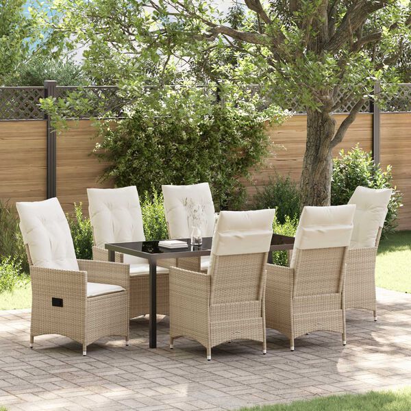 vidaXL Garden Dining Set with Cushion 7 pcs Beige Poly Rattan