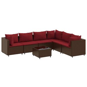 vidaXL 7 Piece Garden Lounge Set with Cushions Brown Poly Rattan