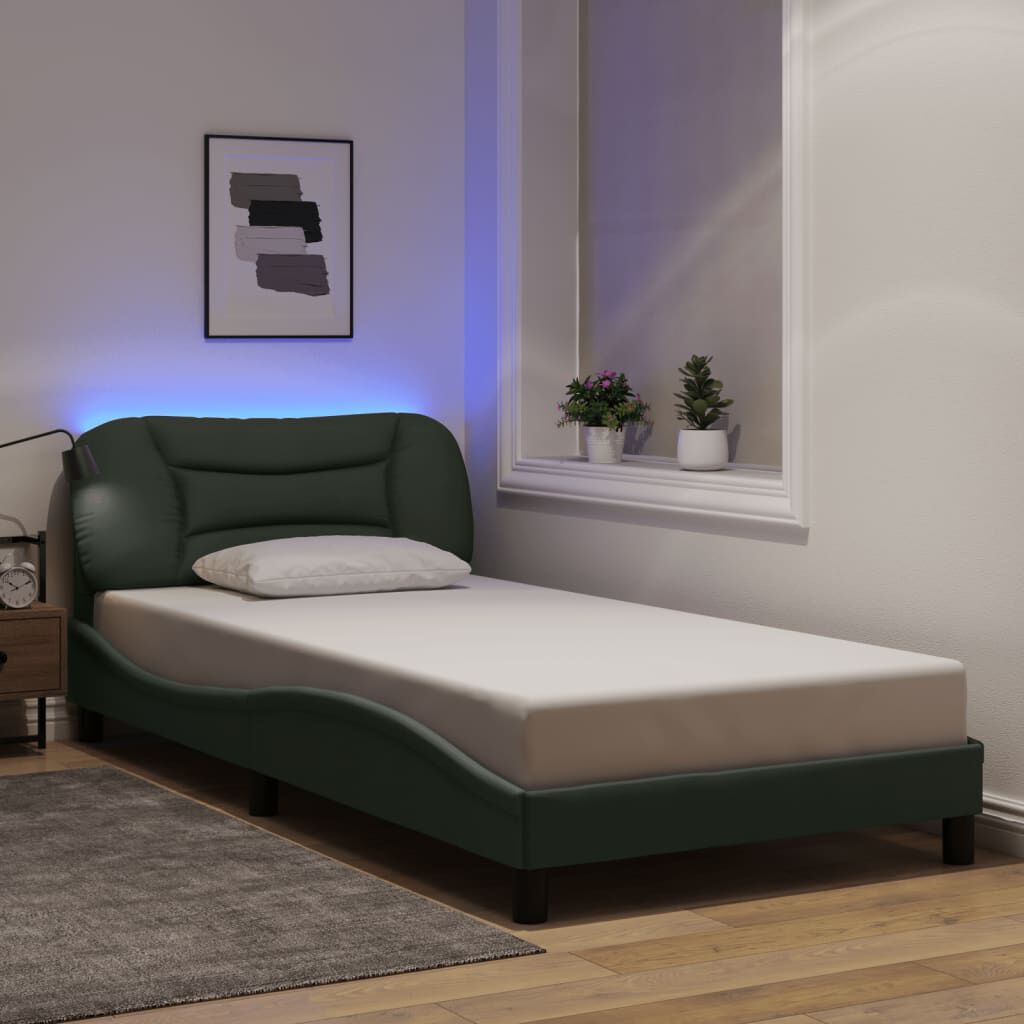 vidaXL Bed Frame with LED without Mattress Dark Grey 100x203 cm Fabric