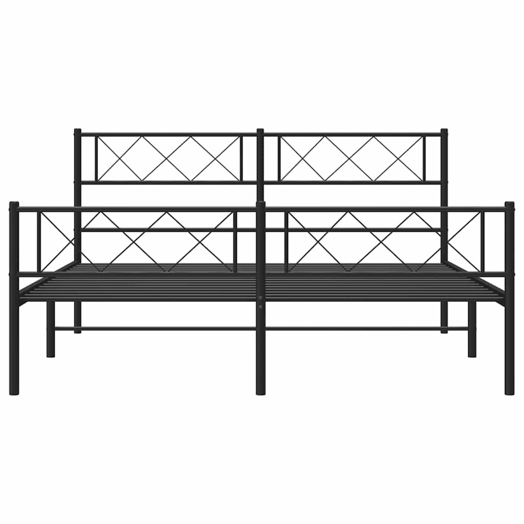 vidaXL Metal Bed Frame without Mattress with Footboard Black 135x190cm