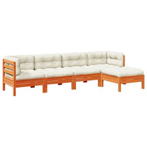 vidaXL 5 Piece Garden Sofa Set with Cushions Wax Brown Solid Wood Pine