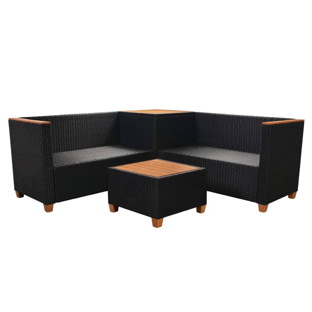 vidaXL 4 Piece Garden Lounge Set with Cushions Poly Rattan Black