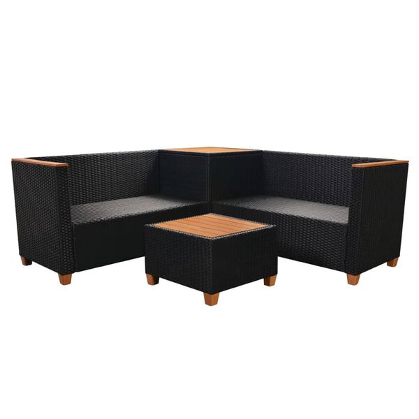 vidaXL 4 Piece Garden Lounge Set with Cushions Poly Rattan Black