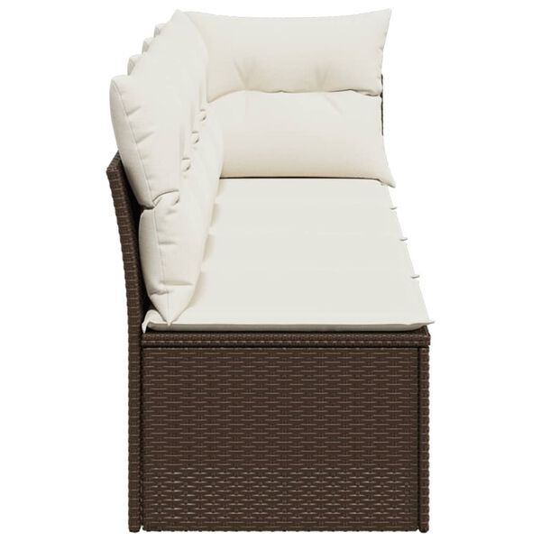 vidaXL Garden Sofa with Cushions 4-Seater Brown Poly Rattan