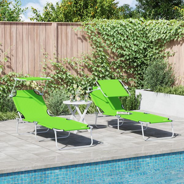 vidaXL Folding Sun Lounger with Canopy Steel Apple Green
