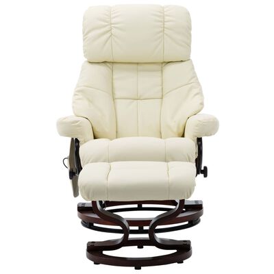 vidaXL Massage Reclining Chair Cream Faux Leather and Bentwood