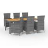 vidaXL 7 Piece Outdoor Dining Set with Cushions Poly Rattan Grey