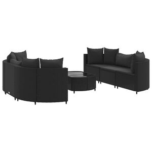 vidaXL 7 Piece Garden Sofa Set with Cushions Black Poly Rattan