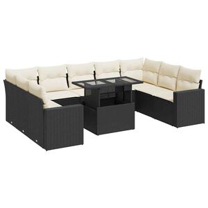 vidaXL 10 Piece Garden Sofa Set with Cushions Black Poly Rattan