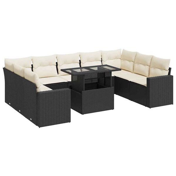 vidaXL 10 Piece Garden Sofa Set with Cushions Black Poly Rattan
