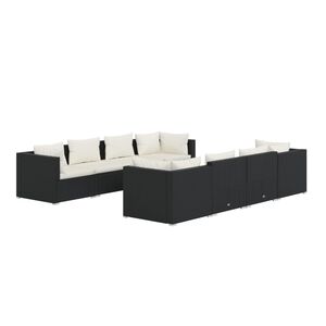 vidaXL 9 Piece Garden Lounge Set with Cushions Poly Rattan Black