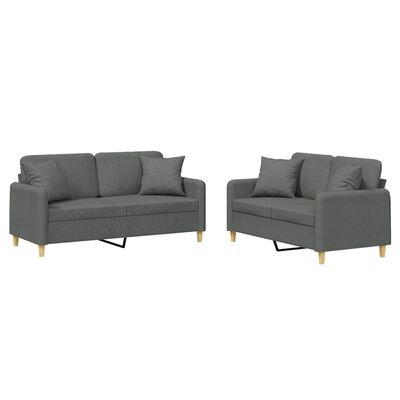 vidaXL 2 Piece Sofa Set with Pillows Dark Grey Fabric