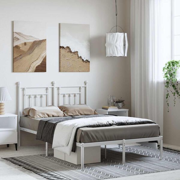 vidaXL Metal Bed Frame without Mattress with Headboard White 135x190cm