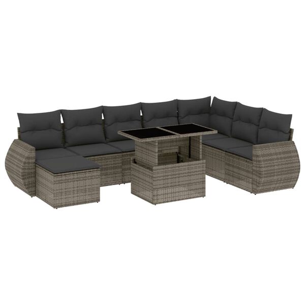 vidaXL 9 Piece Garden Sofa Set with Cushions Grey Poly Rattan