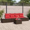 vidaXL Sofa Set with Cushion 5 pcs Brown Poly Rattan