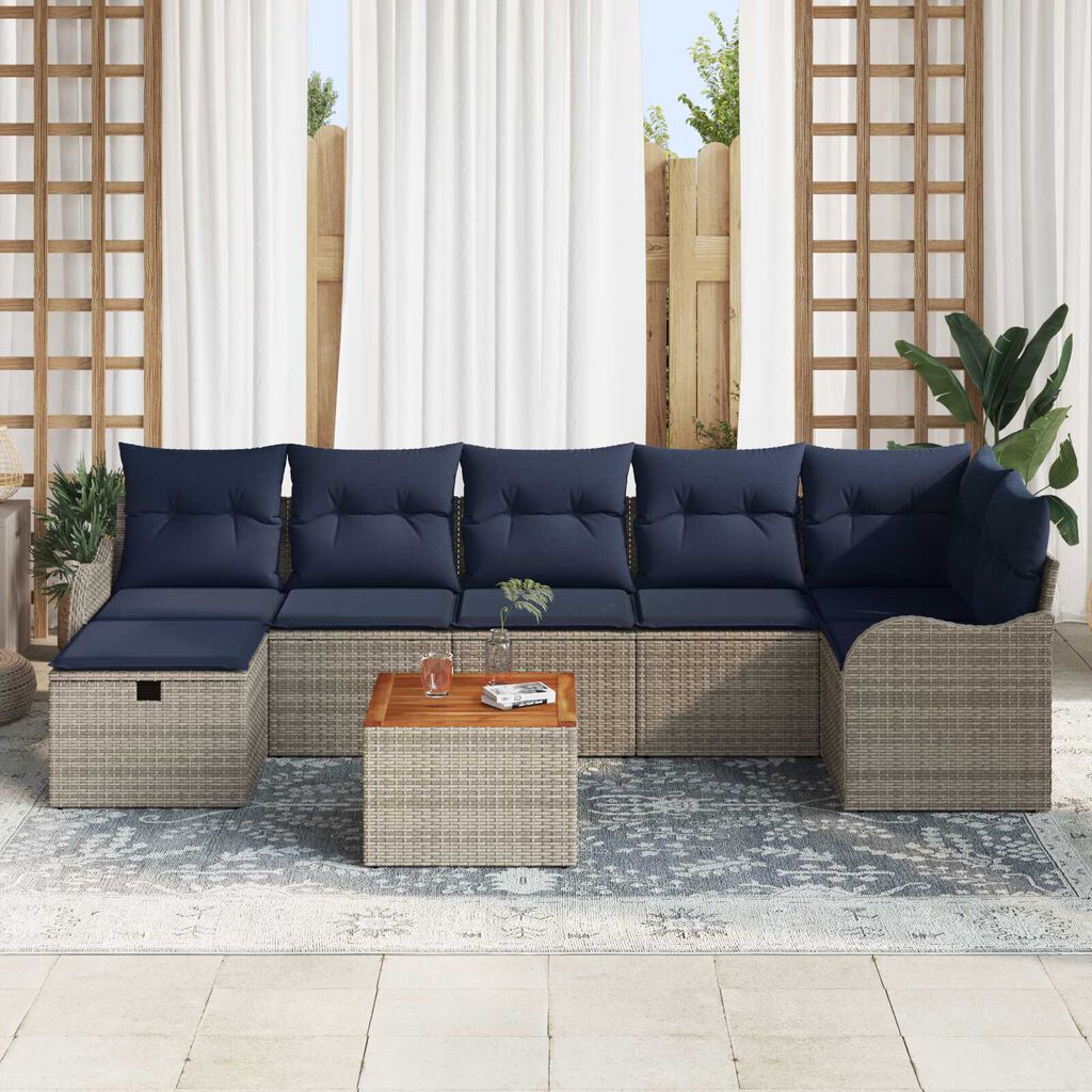 vidaXL 8 Piece Garden Sofa Set with Cushions Grey Poly Rattan