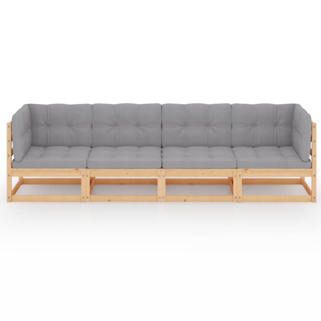 vidaXL 4-Seater Garden Sofa with Cushions Solid Pinewood