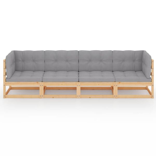 vidaXL 4-Seater Garden Sofa with Cushions Solid Pinewood