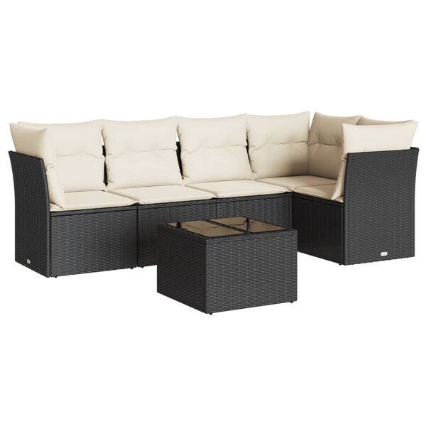 vidaXL 6 Piece Garden Sofa Set with Cushions Black Poly Rattan