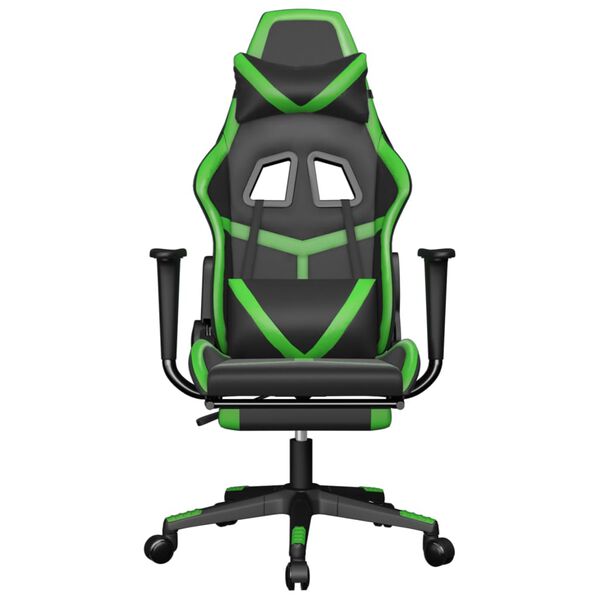 vidaXL Gaming Chair with Footrest Black and Green Faux Leather