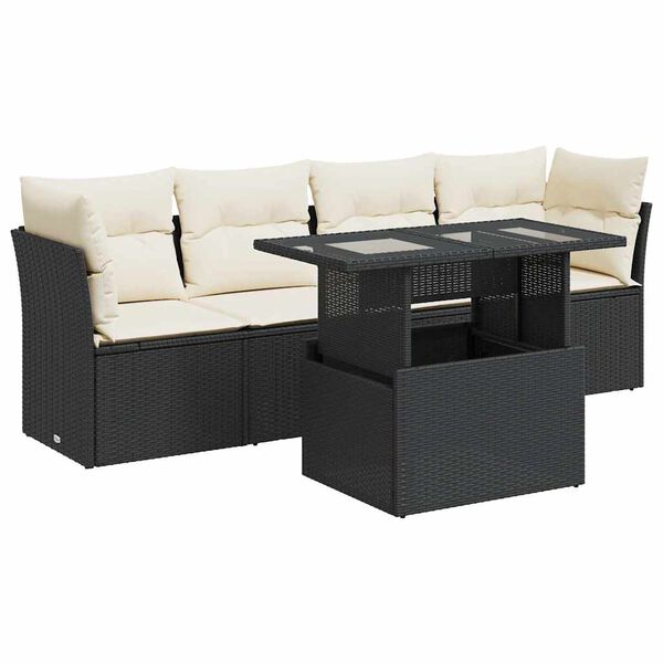 vidaXL 5 Piece Garden Sofa Set with Cushions Black Poly Rattan