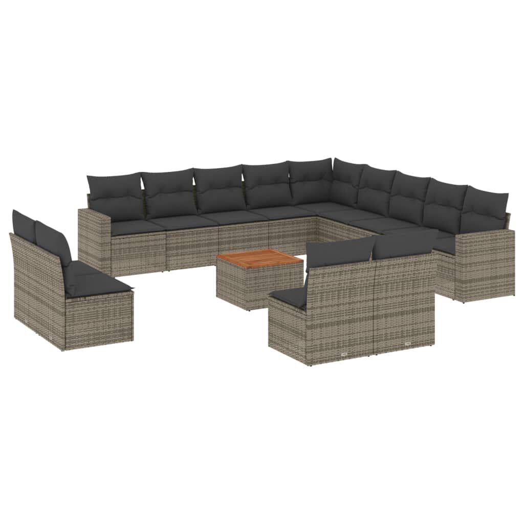 vidaXL 14 Piece Garden Sofa Set with Cushions Grey Poly Rattan