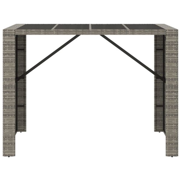 vidaXL Bar Table with Glass Top Grey 145x80x110 cm Poly Rattan