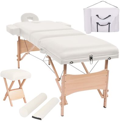 vidaXL 3-Zone Folding Massage Table and Stool Set 10 cm Thick White