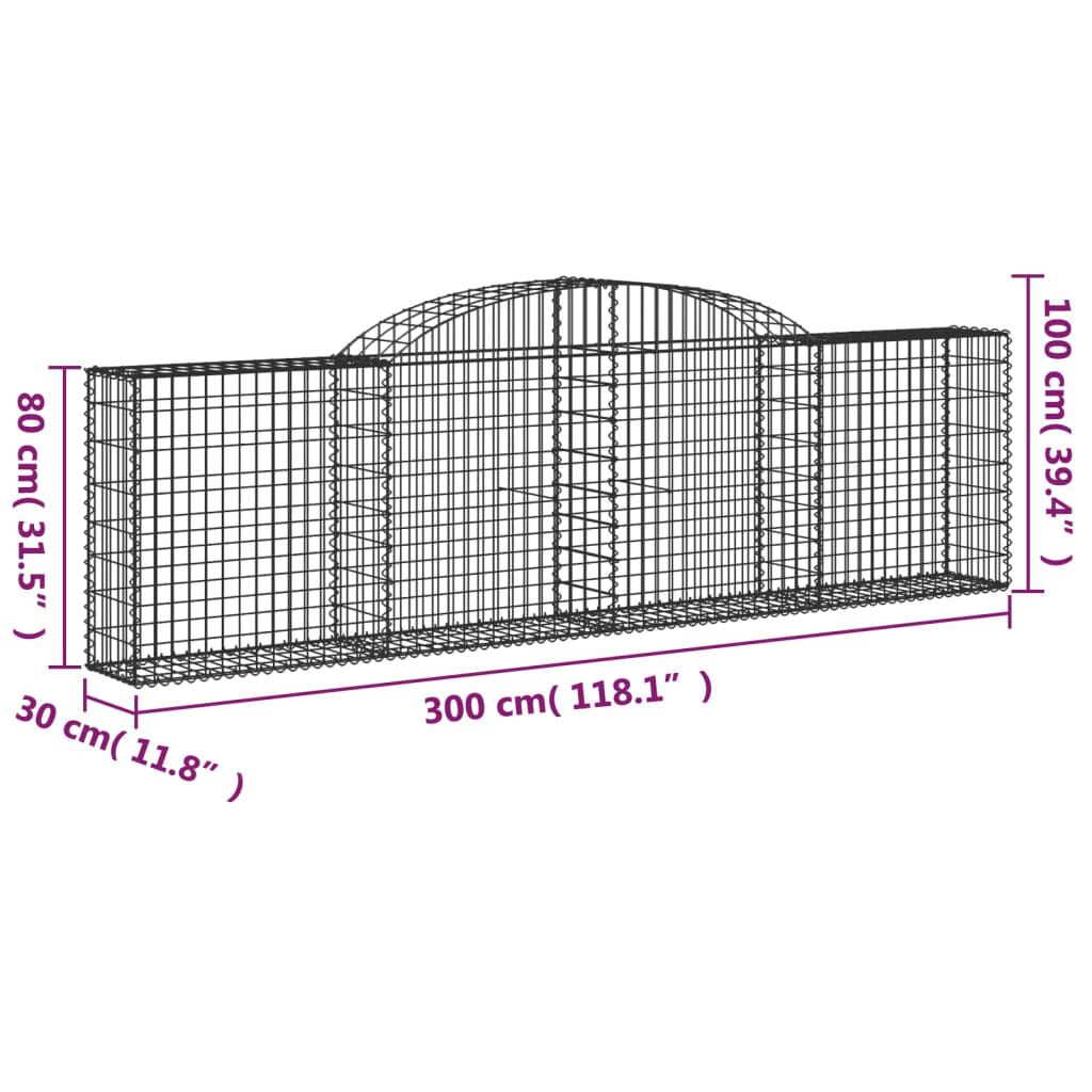 vidaXL Arched Gabion Baskets 5 pcs 300x30x80/100 cm Galvanised Iron
