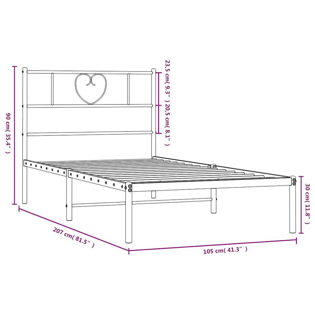 vidaXL Metal Bed Frame without Mattress with Headboard White 100x200cm