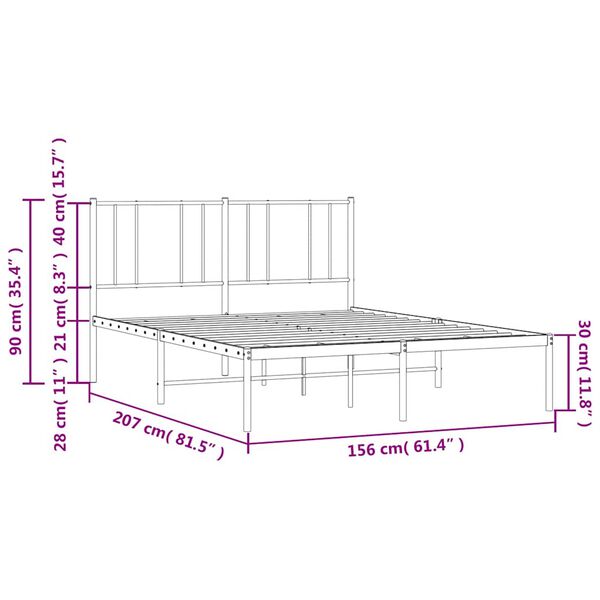 vidaXL Metal Bed Frame without Mattress with Headboard Black 150x200cm