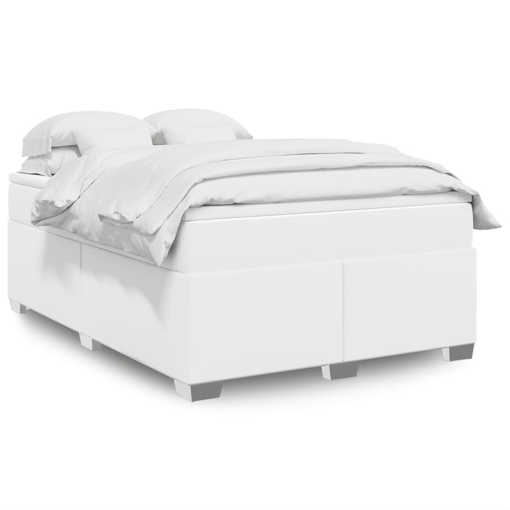 vidaXL Box Spring Bed with Mattress White Full Faux Leather