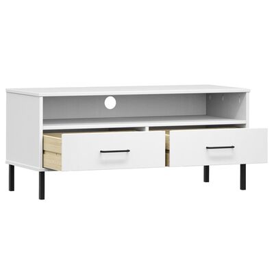 vidaXL TV Cabinet with Metal Legs White Solid Wood Pine OSLO