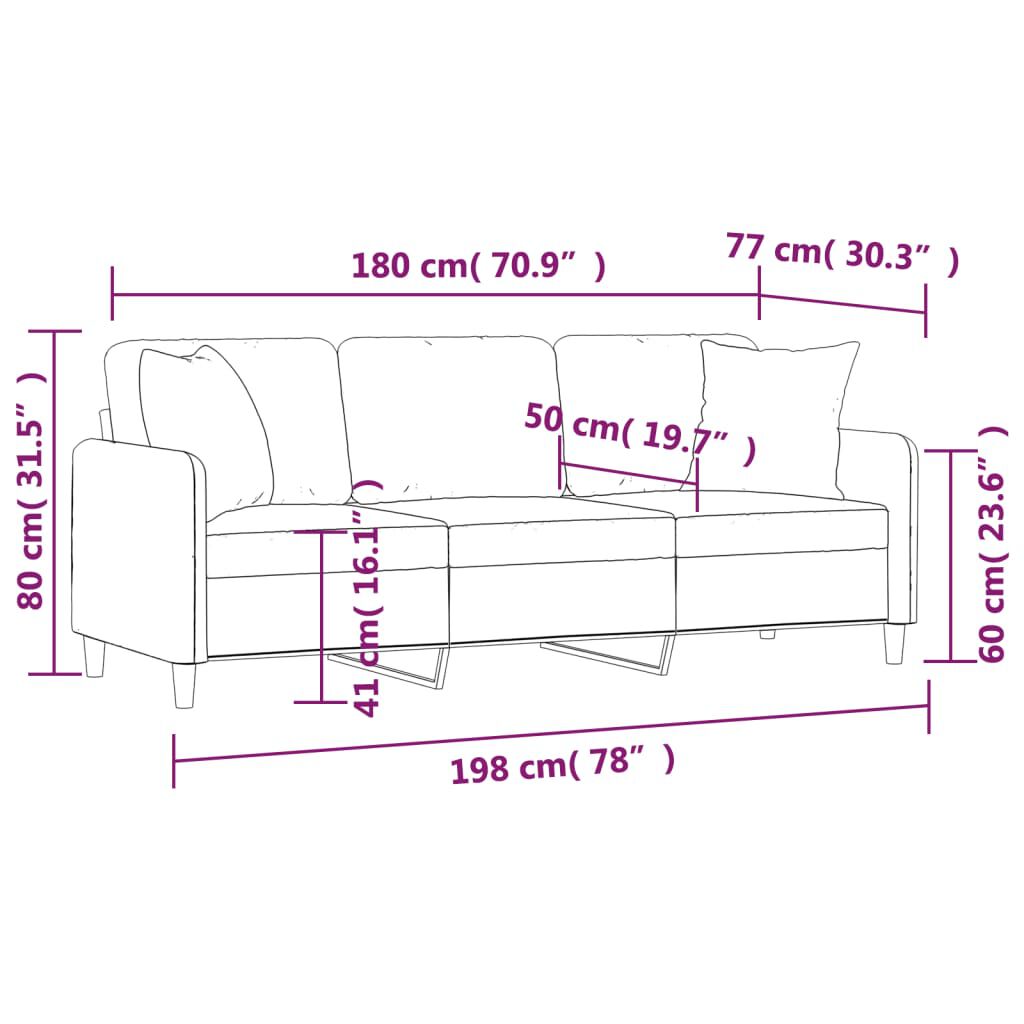 vidaXL 3-Seater Sofa with Pillows&Cushions Light Grey 180 cm Fabric