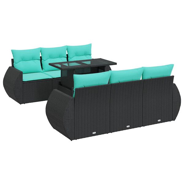 vidaXL 7 Piece Garden Sofa Set with Cushions Black Poly Rattan Acacia