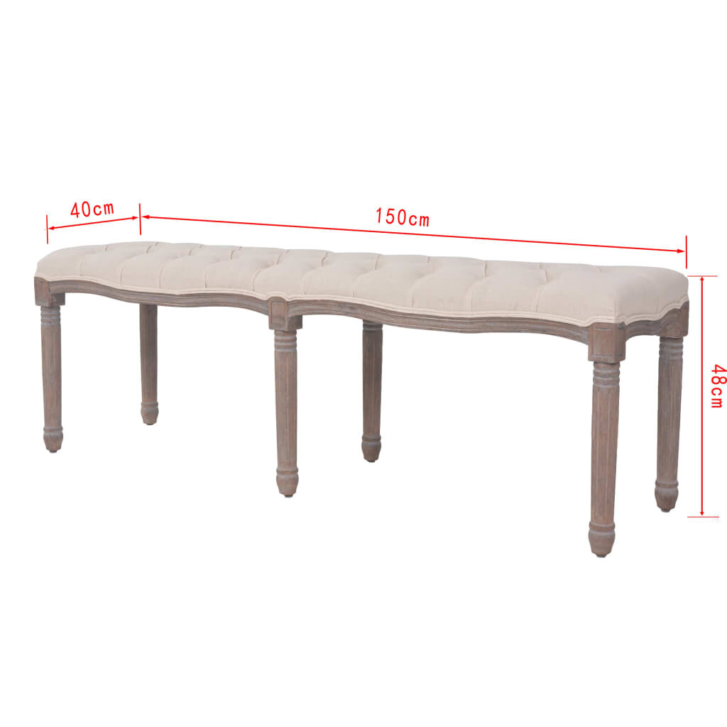 vidaXL Bench Linen Solid Wood 150x40x48 cm Cream White