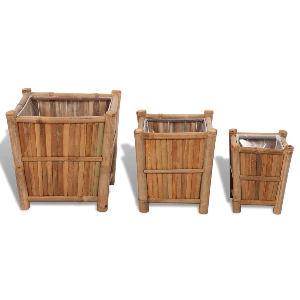 vidaXL 3 pcs Bamboo Raised Bed with Nylon Lining