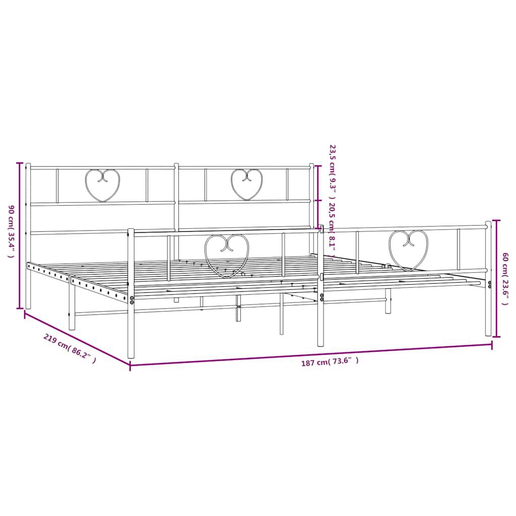 vidaXL Metal Bed Frame without Mattress with Footboard White 183x213cm