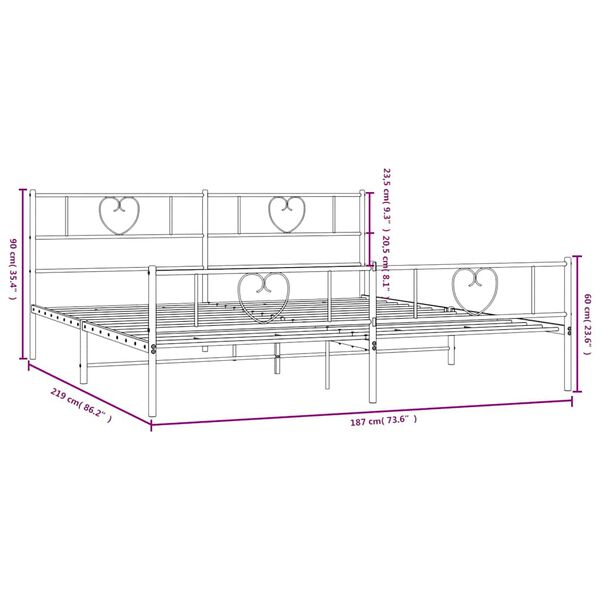 vidaXL Metal Bed Frame without Mattress with Footboard White 183x213cm