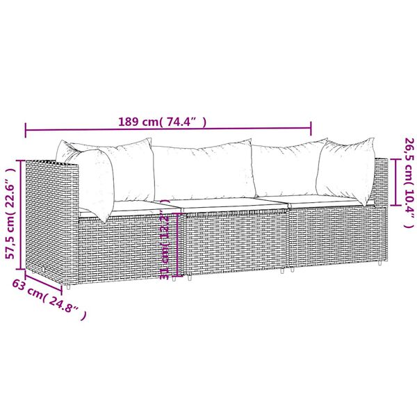 vidaXL 3 Piece Garden Lounge Set with Cushions Black Poly Rattan