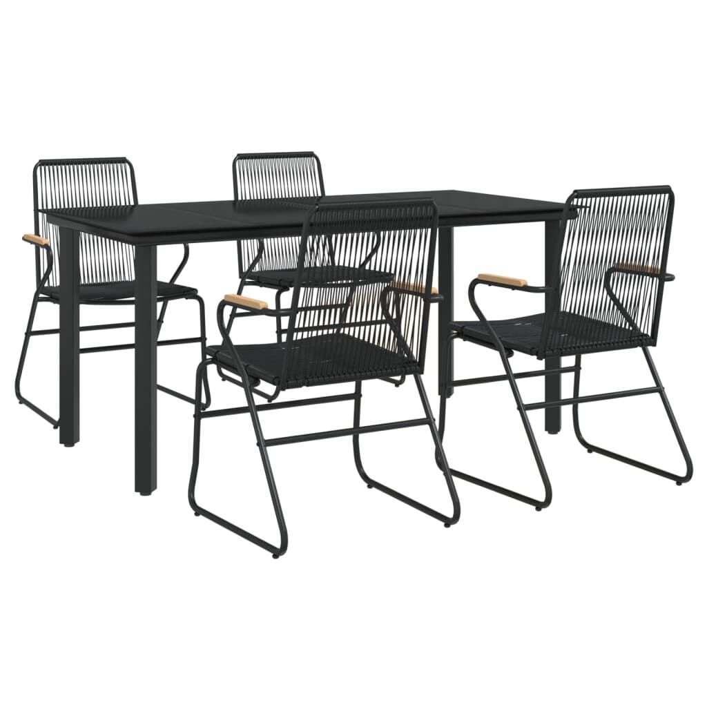 vidaXL 5 Piece Garden Dining Set Black PVC Rattan