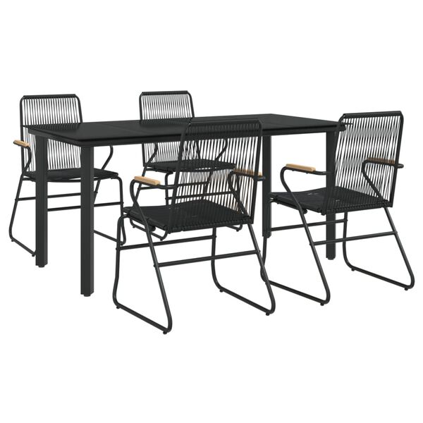 vidaXL 5 Piece Garden Dining Set Black PVC Rattan