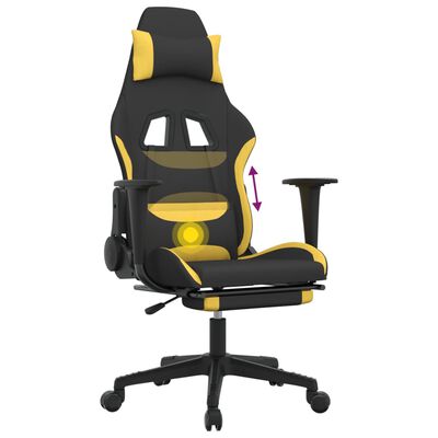 vidaXL Massage Gaming Chair with Footrest Black and Yellow Fabric