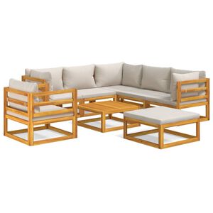 vidaXL 8 Piece Garden Lounge Set with Light Grey Cushions Solid Wood