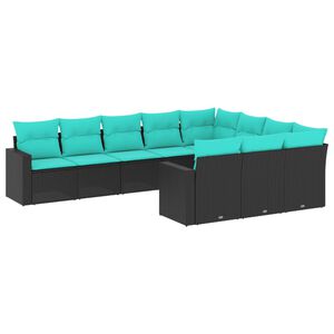 vidaXL 10 Piece Garden Sofa Set with Cushions Black Poly Rattan