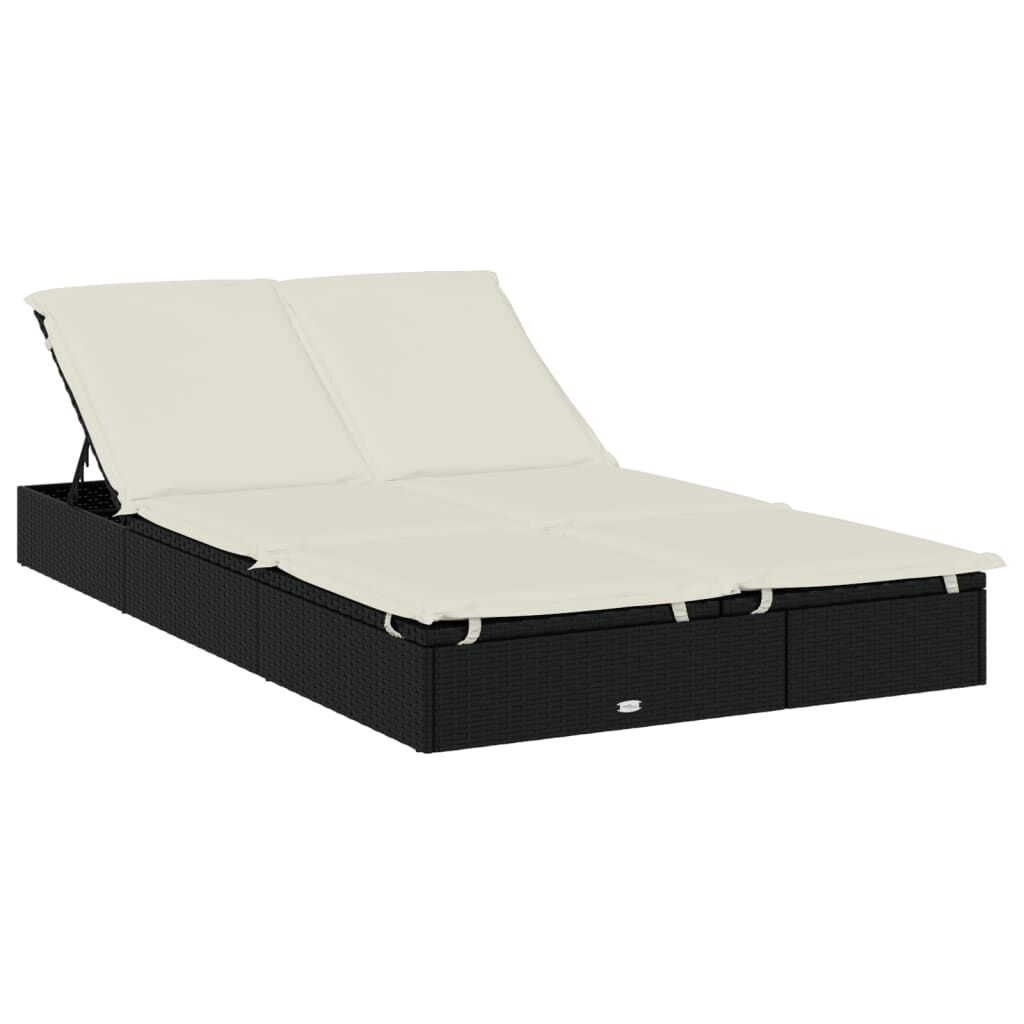 vidaXL 2-Person Sunbed with Foldable Roof Black 213x118x97 cm Poly Rattan