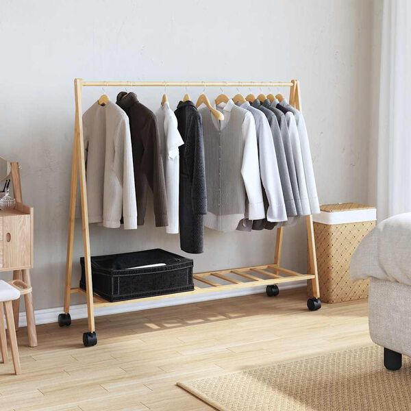 vidaXL Clothes Rack with Shelves and Wheels 106x34x106.5 cm Bamboo