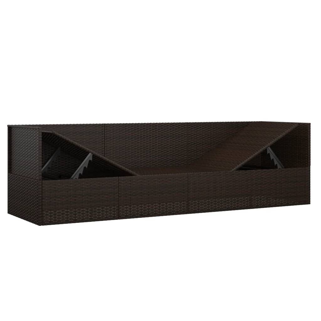 vidaXL Outdoor Lounge Bed with Cushions Brown Poly Rattan